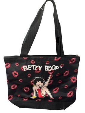 Official Betty Boop "Kisses" Black Polyester Tote Bag with Zipper Closure